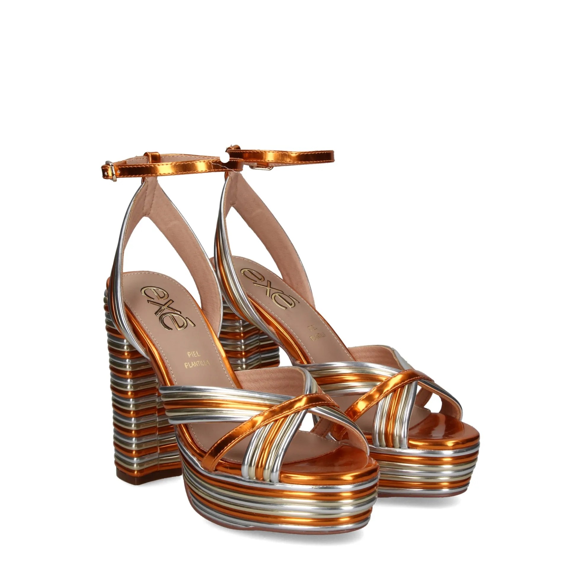 EXE Sandalias con plataforma de Mujer OPHELIA-832 ORANGE GOLD