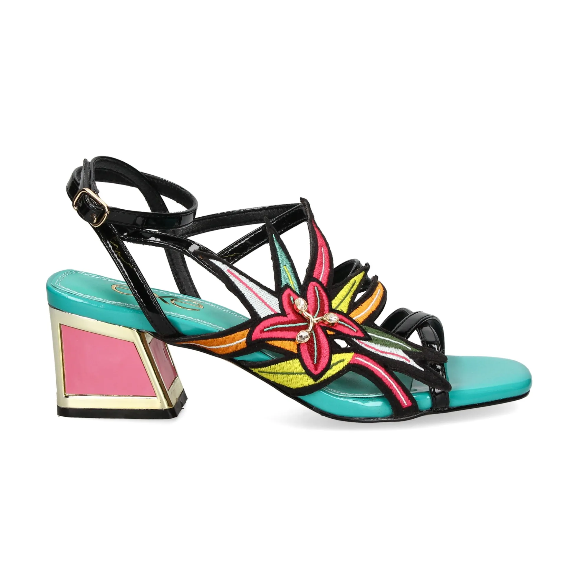 EXE Sandalias con tacón de Mujer LUISA-400 BLACK-GREEN