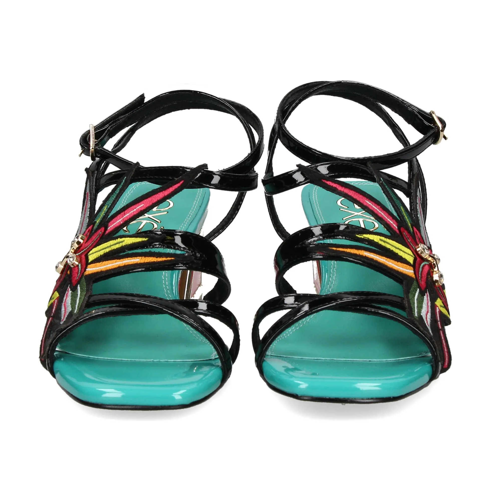 EXE Sandalias con tacón de Mujer LUISA-400 BLACK-GREEN