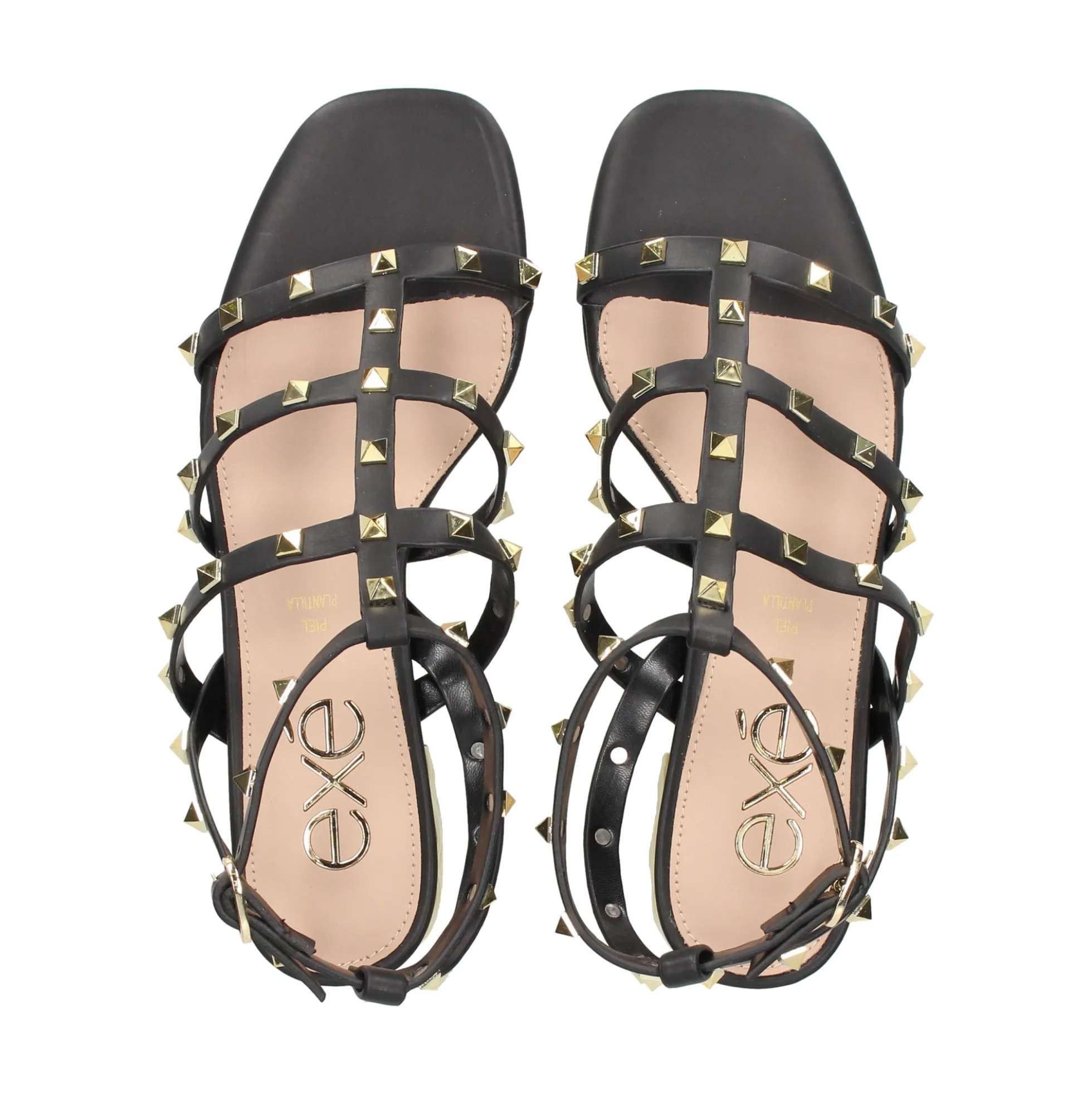 EXE Sandalias planas de Mujer KATY-247 BLACK GOLD