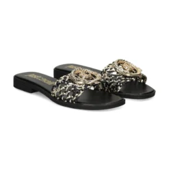 JUST CAVALLI Sandalias planas de Mujer 80RA3S83 PL9 BLACK/GOLD