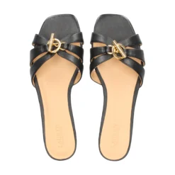 LAUREN RALPH LAUREN Sandalias planas de Mujer BLAIKE SLIDE 002 NEGRO