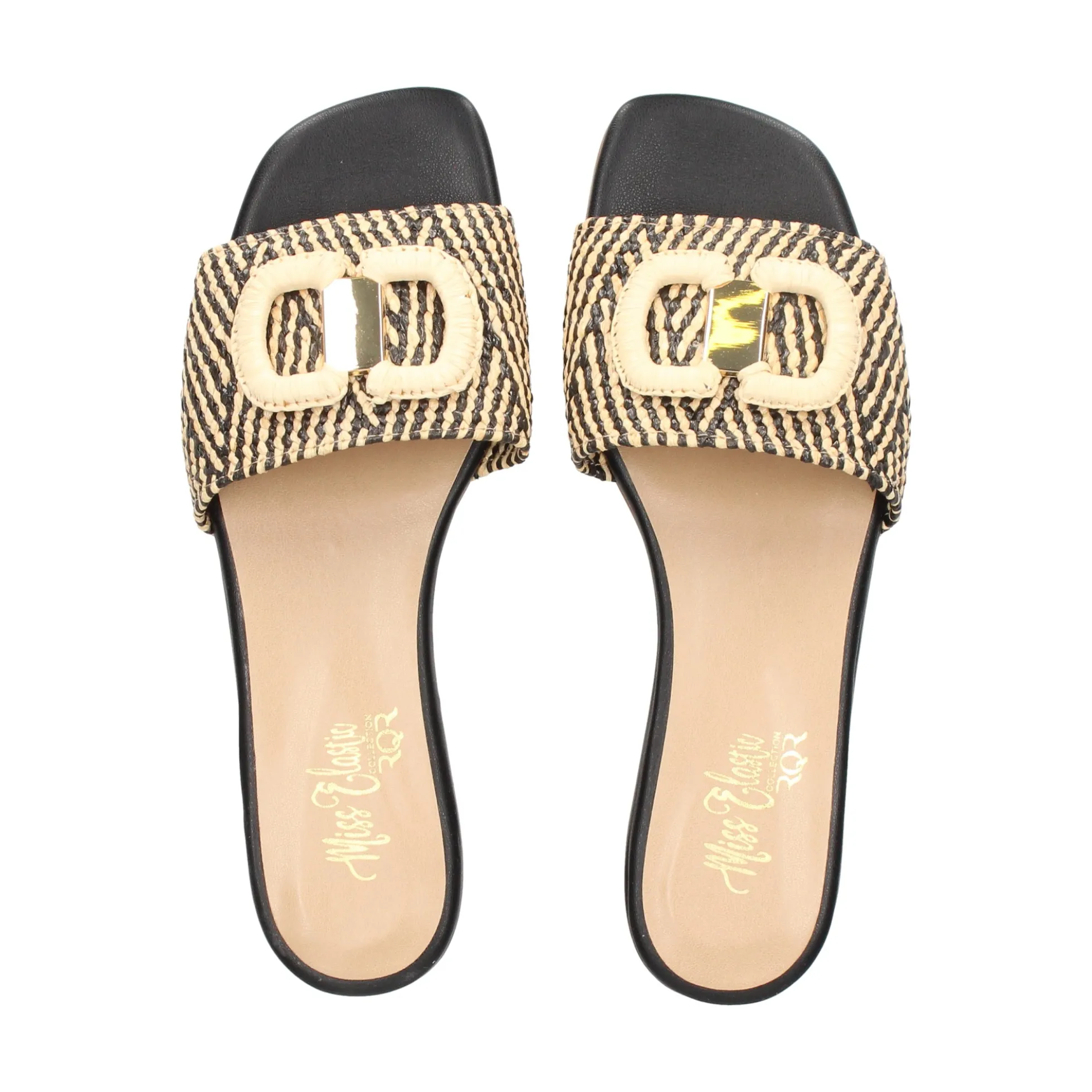MISS ELASTIC Sandalias planas de Mujer 70106 99 NEGRO/CAMEL